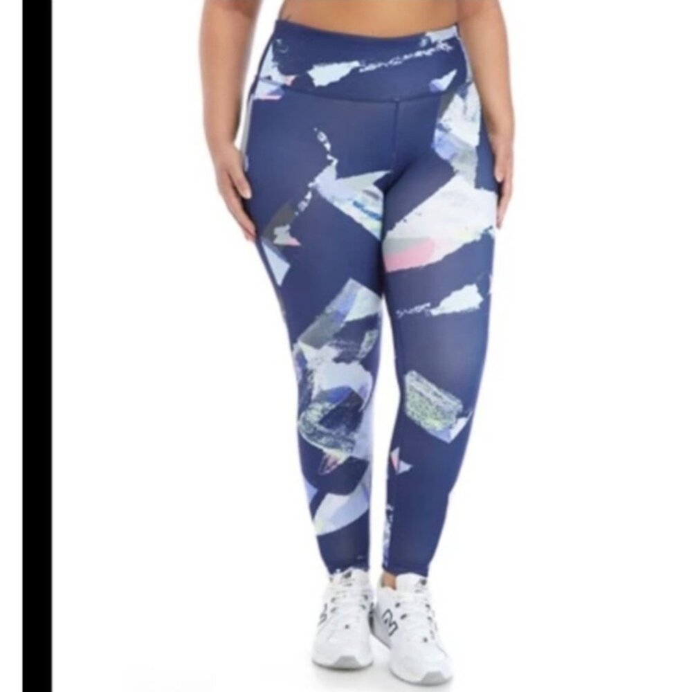 Zelos 2X Plus Size Performance Leggings Blue Abstract Print Running Walking Gym